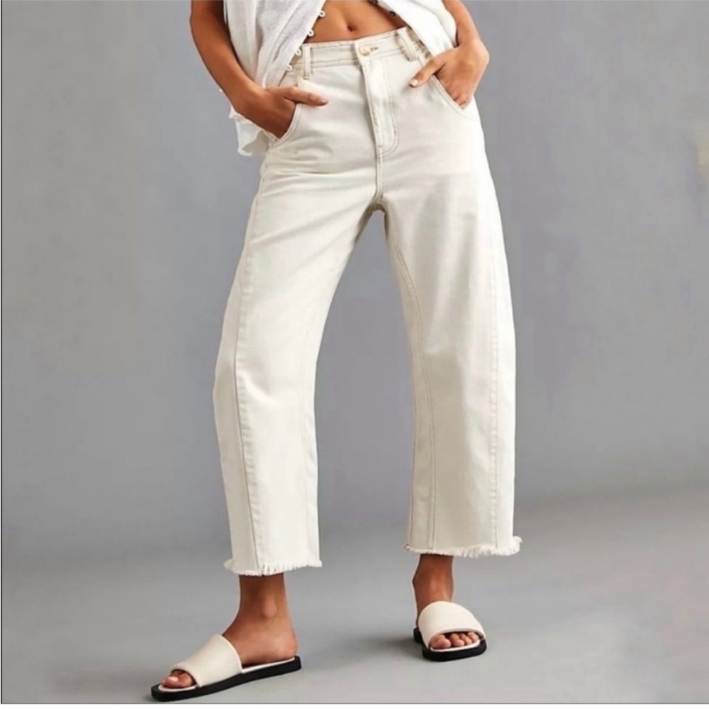 Free People Cream High-Rise Straight Jeans